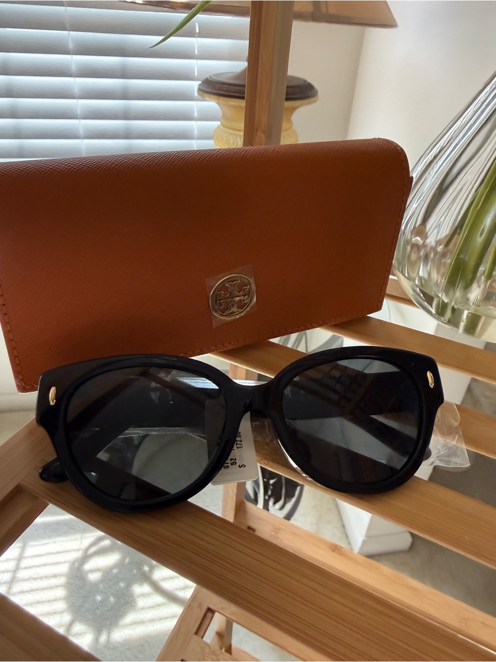 Tory Burch Black Oversized Sunglasses with Orange Case